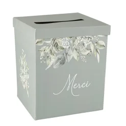 URNE CARTON MERCI BOTANIQUE 21X25CM VERT DE GRIS