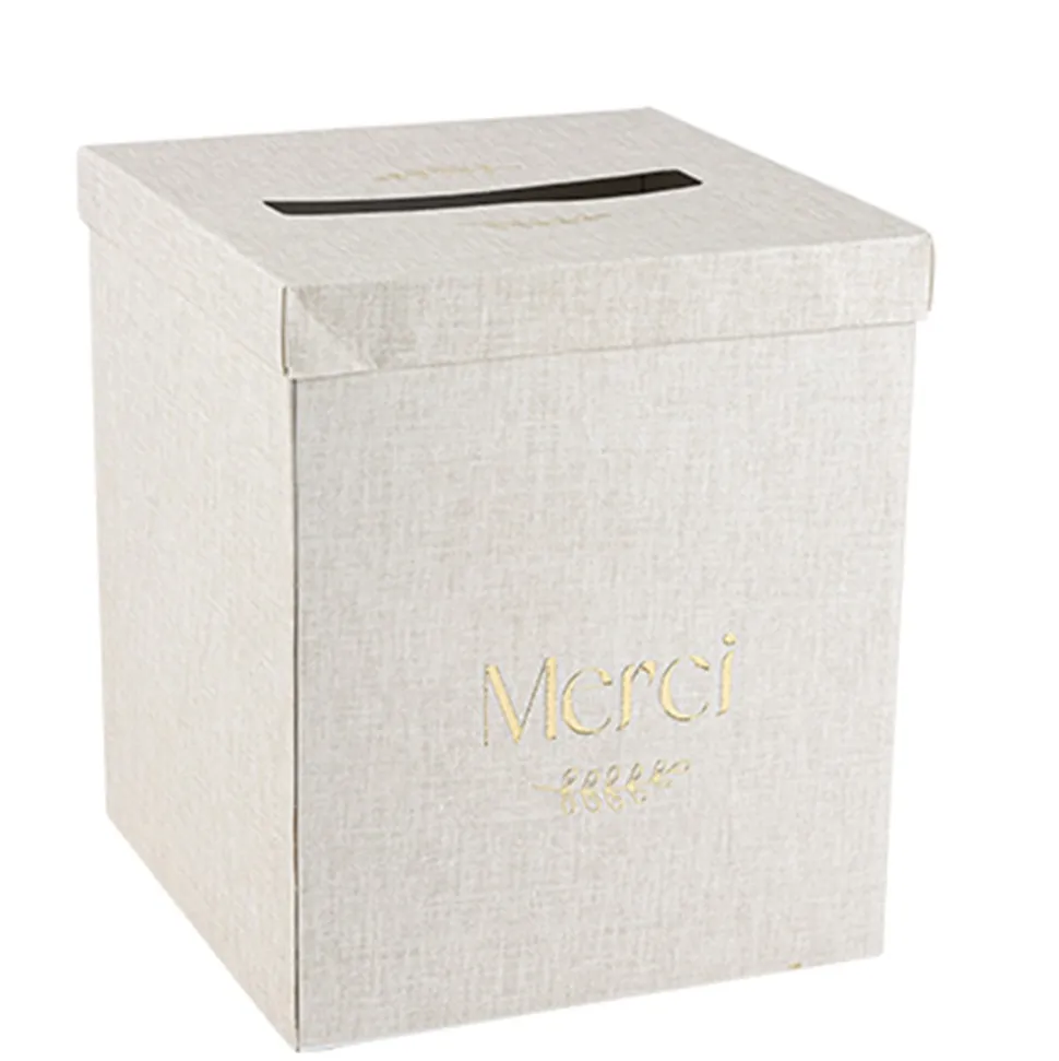 URNE CARTON MERCI BRANCHE LAURIER OR 21X25CM LIN
