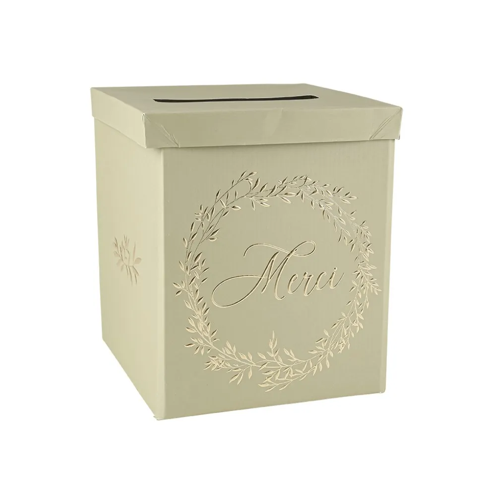 URNE CARTON MERCI JOLIS BRINS 21X25CM VERT SAUGE