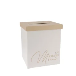 URNE CARTON UN GRAND MERCI 21.5X25CM CRÈME CAMEL