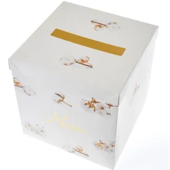 URNE TIRELIRE CARTON MERCI FLEURS COTON 25CM BLANC