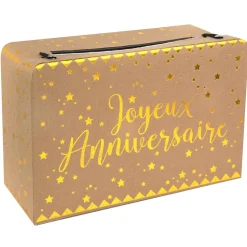 URNE TIRELIRE VALISE ANNIVERSAIRE KRAFT 24X16CM