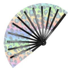 ÉVANTAIL LÉOPARD 64CM ARC-EN-CIEL FLUO UV FEMME