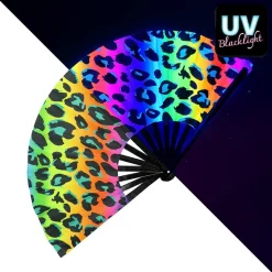 ÉVANTAIL LÉOPARD 64CM ARC-EN-CIEL FLUO UV FEMME