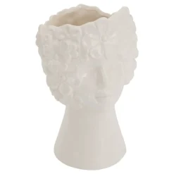 VASE CÉRAMIQUE VISAGE FÉMININ ANTIQUE 21CM BLANC