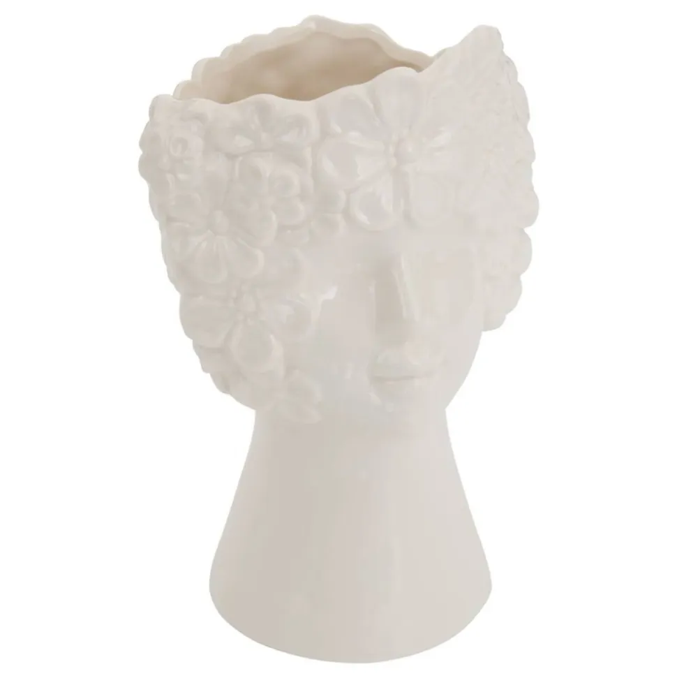 VASE CÉRAMIQUE VISAGE FÉMININ ANTIQUE 21CM BLANC