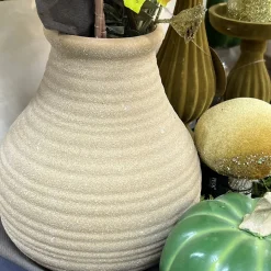 VASE POT GRÈS STRIÉ 17.5CM CAMEL