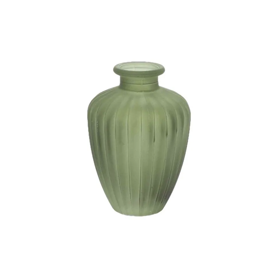 VASE VERRE ONDULÉ GIVRÉ 10.5CM 180ML VERT-DE-GRIS