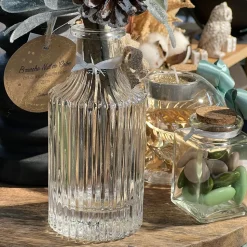 VASE VERRE STRIÉ VINTAGE 6.8X14.5CM TRANSPARENT