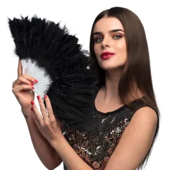 ÉVENTAIL FLAPPER CHARLESTON ANNÉES 20 23CM NOIR