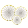 3 ÉVENTAILS DÉCO BLANC BORD OR 23-32-40CM