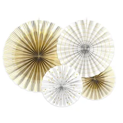 4 ÉVENTAILS DÉCO BLANC OR 23-32-40CM