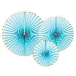 3 ÉVENTAILS DÉCO BLEU CLAIR 23-32-40CM