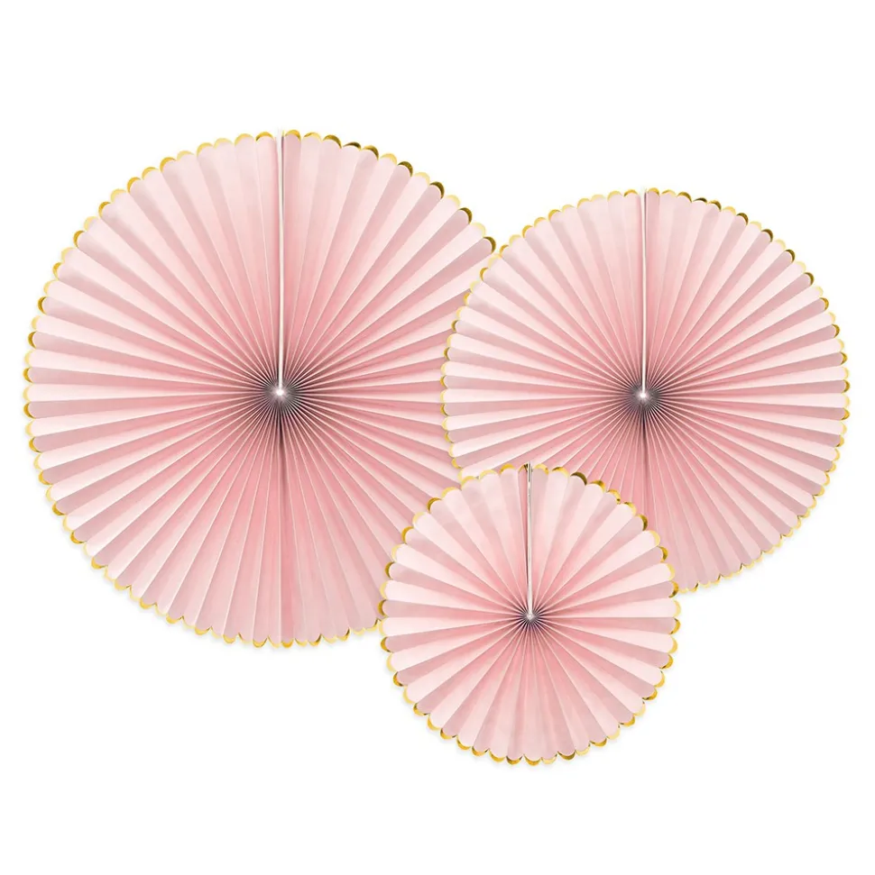 3 ÉVENTAILS DÉCO ROSE CLAIR 23-32-40CM