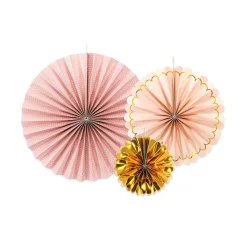 3 ÉVENTAILS DÉCO ROSE OR 13-25-32CM