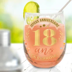 VERRE ROND TRANSPARENT ANNIVERSAIRE 18ANS