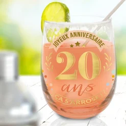 VERRE ROND TRANSPARENT ANNIVERSAIRE 20ANS