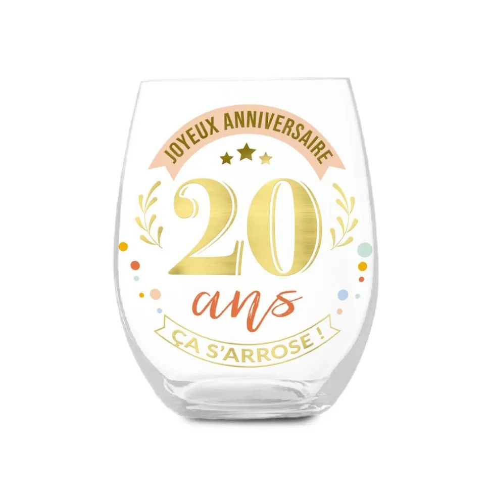 VERRE ROND TRANSPARENT ANNIVERSAIRE 20ANS