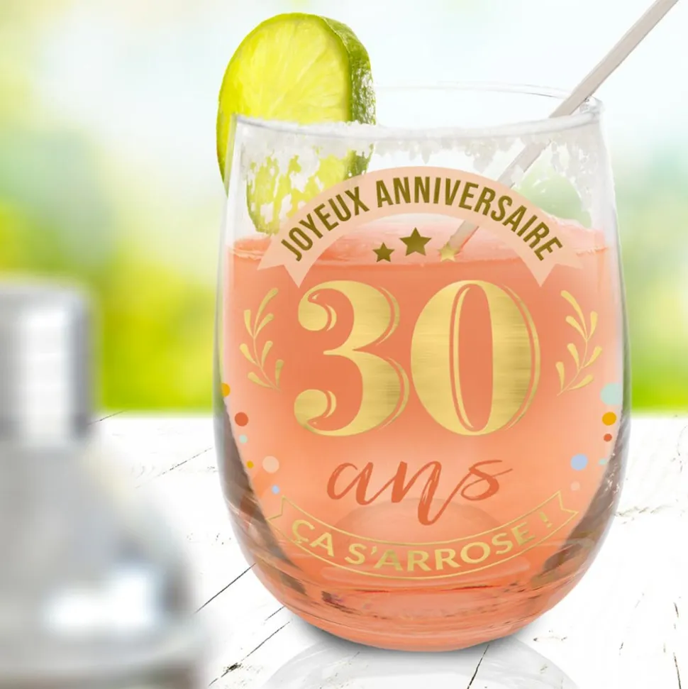VERRE ROND TRANSPARENT ANNIVERSAIRE 30ANS