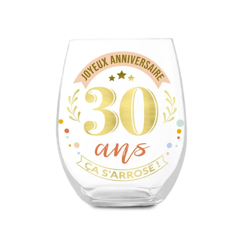 VERRE ROND TRANSPARENT ANNIVERSAIRE 30ANS