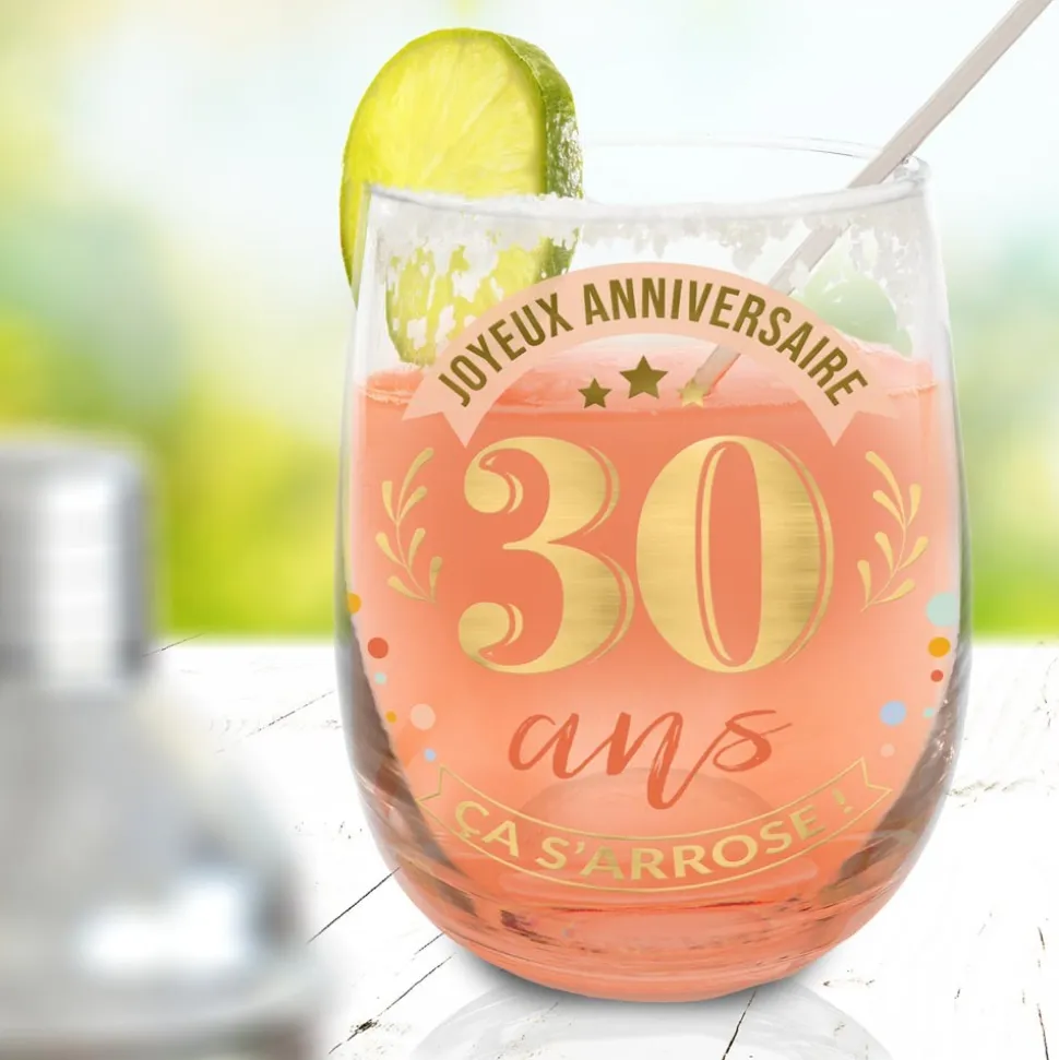 VERRE ROND TRANSPARENT ANNIVERSAIRE 30ANS