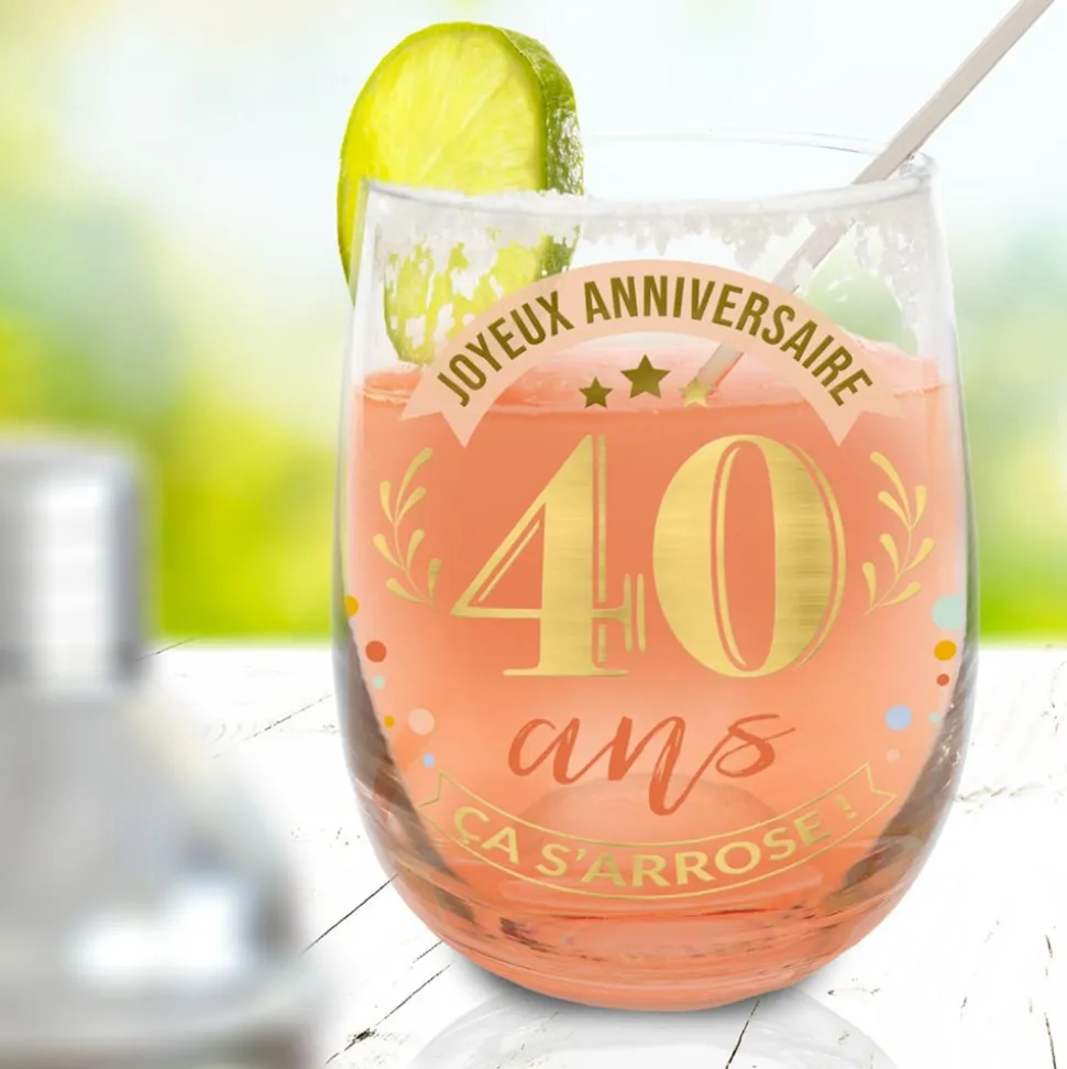 VERRE ROND TRANSPARENT ANNIVERSAIRE 40ANS