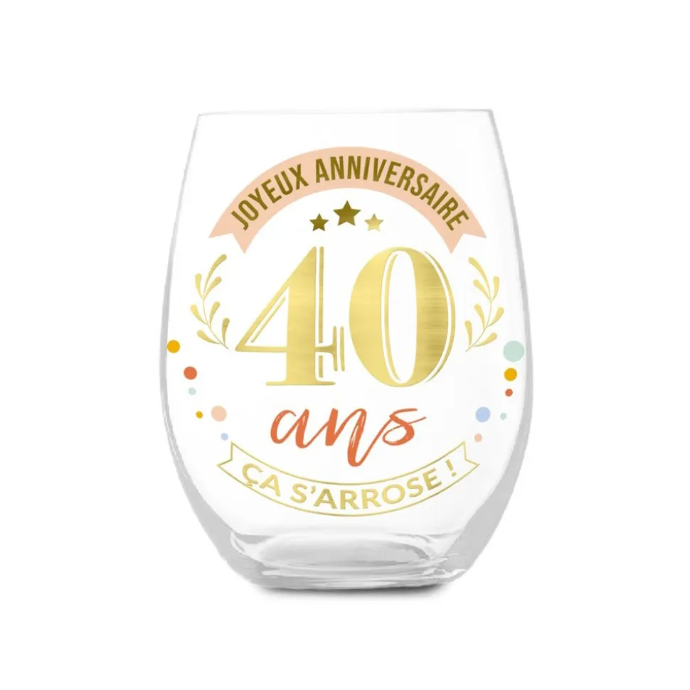 VERRE ROND TRANSPARENT ANNIVERSAIRE 40ANS