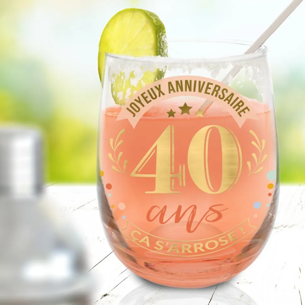 VERRE ROND TRANSPARENT ANNIVERSAIRE 40ANS
