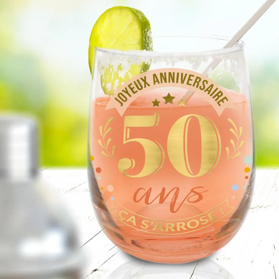 VERRE ROND TRANSPARENT ANNIVERSAIRE 50ANS