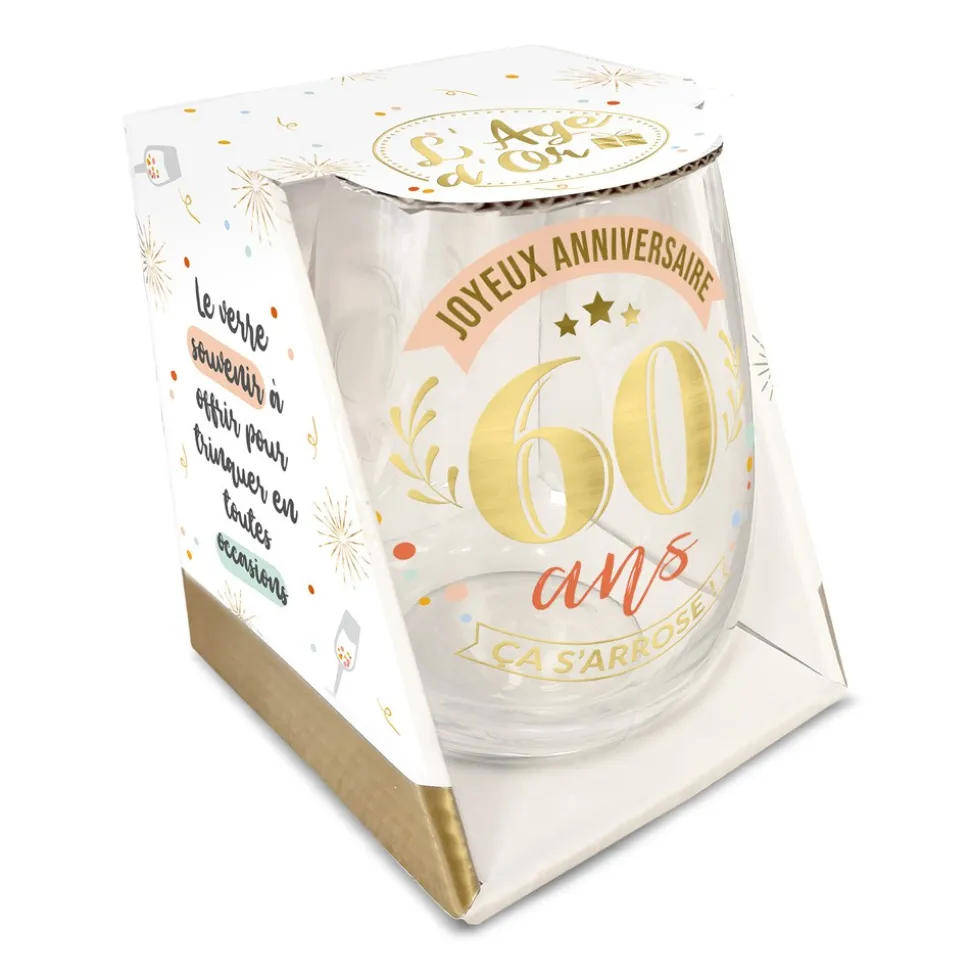 VERRE ROND TRANSPARENT ANNIVERSAIRE 60ANS