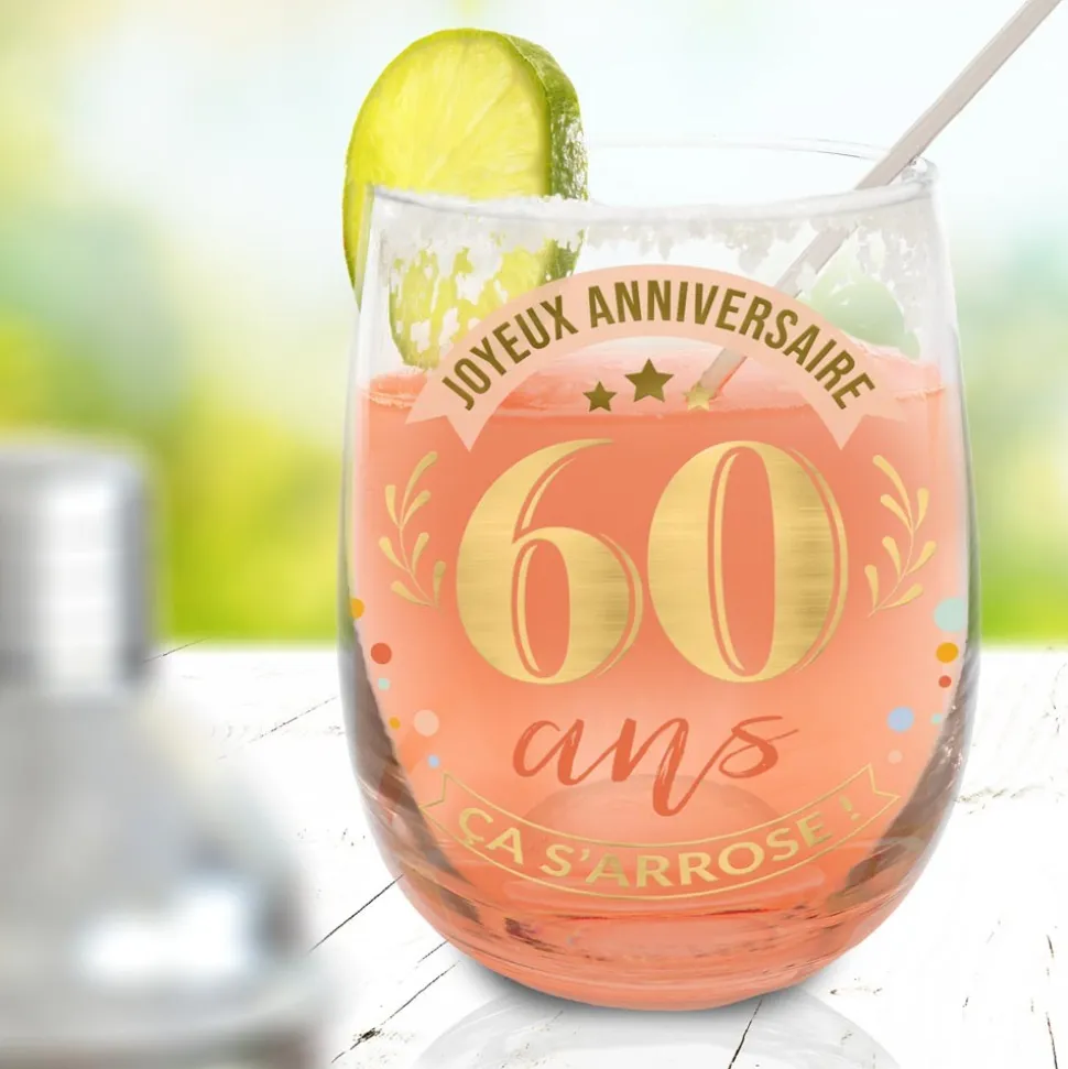 VERRE ROND TRANSPARENT ANNIVERSAIRE 60ANS