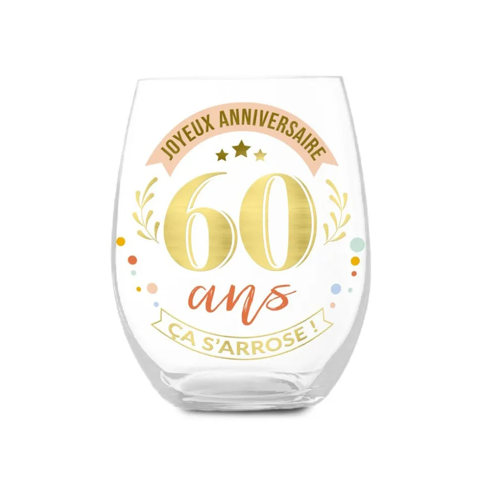 VERRE ROND TRANSPARENT ANNIVERSAIRE 60ANS