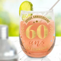 VERRE ROND TRANSPARENT ANNIVERSAIRE 60ANS