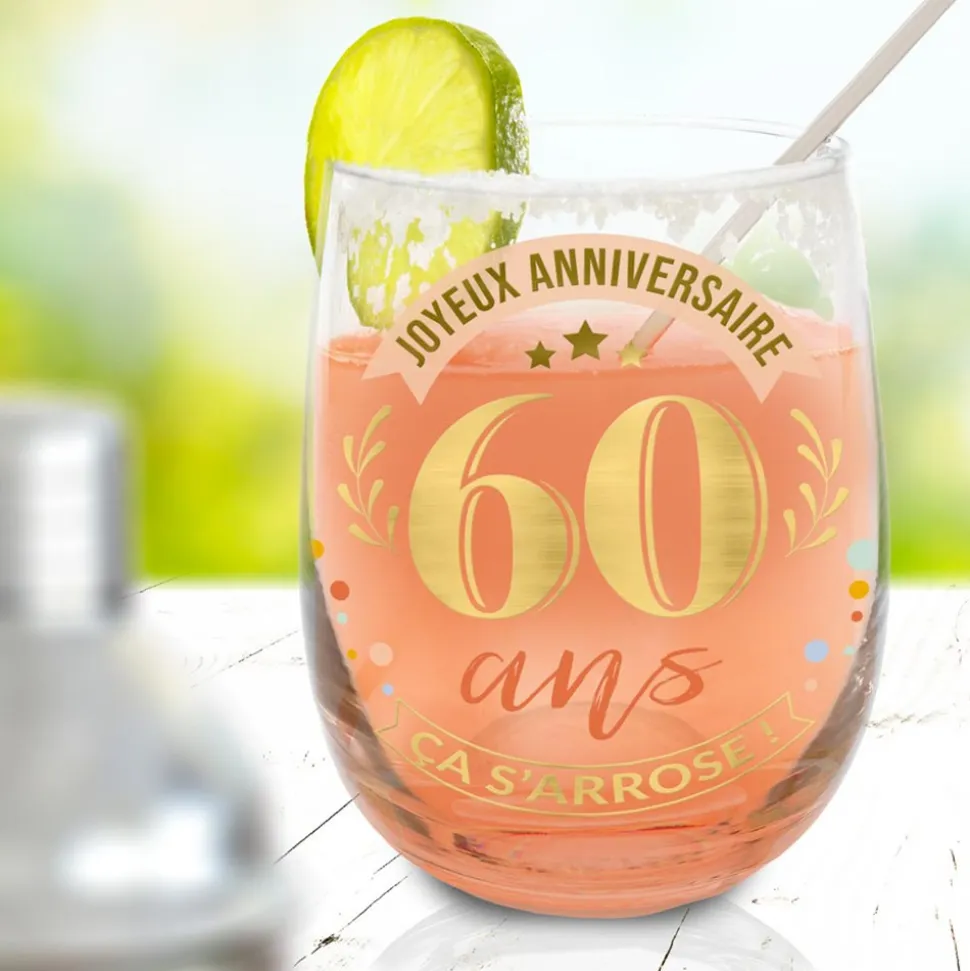 VERRE ROND TRANSPARENT ANNIVERSAIRE 60ANS