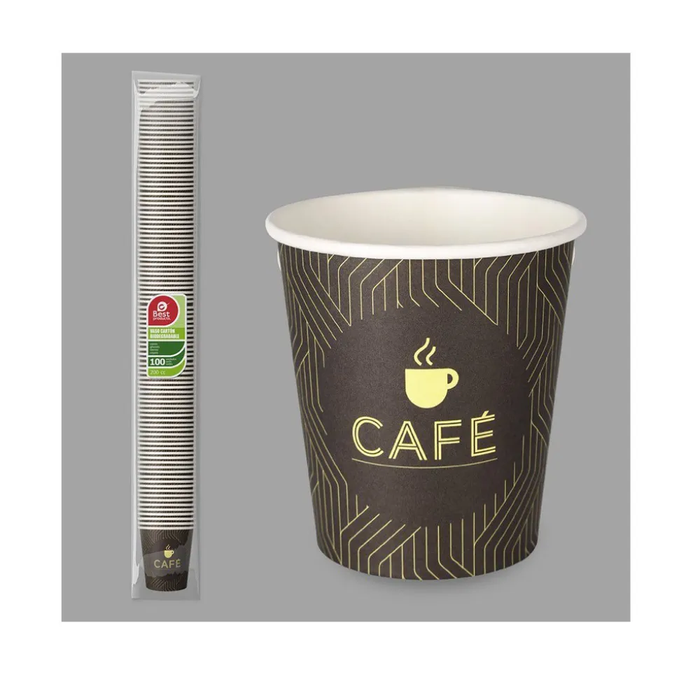 100 VERRES CAFÉ CARTON BIODÉGRADABLE MARRON 200CC