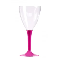 10 VERRES À VIN RÉUTILISABLES 16CL PIED FUCHSIA