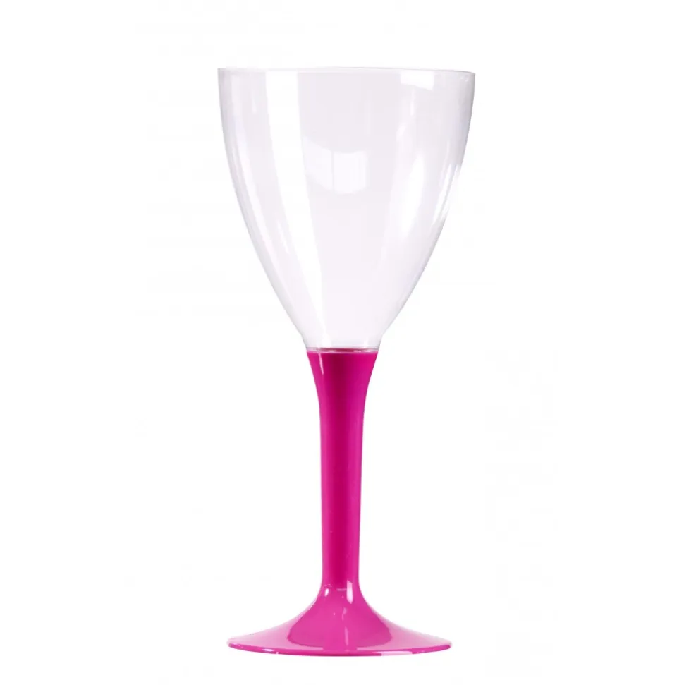 10 VERRES À VIN RÉUTILISABLES 16CL PIED FUCHSIA