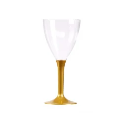 10 VERRES À VIN RÉUTILISABLES 16CL PIED OR