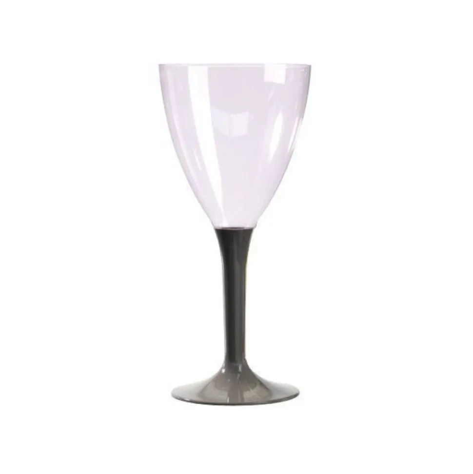 10 VERRES À VIN RÉUTILISABLES 16CL PIED GRIS ARGENT