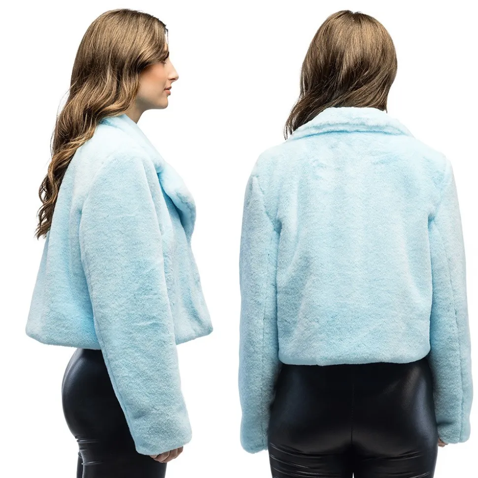 VESTE FLUFFY PELUCHE BLEU CLAIR FEMME