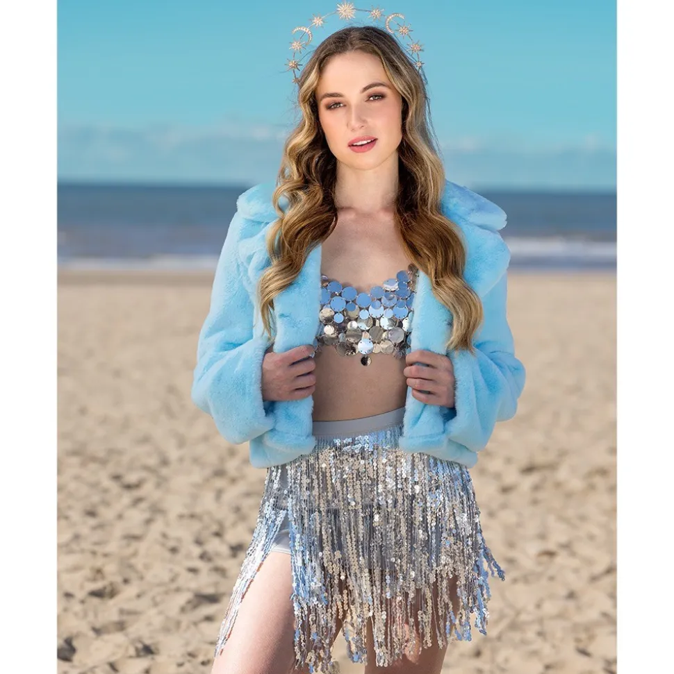 VESTE FLUFFY PELUCHE BLEU CLAIR FEMME