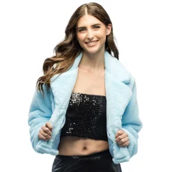 VESTE FLUFFY PELUCHE BLEU CLAIR FEMME
