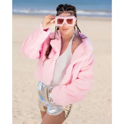 VESTE FLUFFY PELUCHE ROSE CLAIR FEMME
