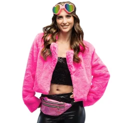 VESTE FLUFFY PELUCHE ROSE VIF FEMME
