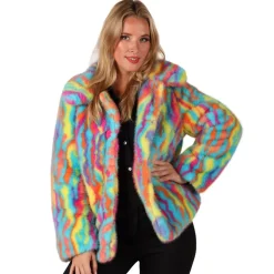 VESTE IMITATION FOURRURE UNICORN MULTICOLORE FEMME