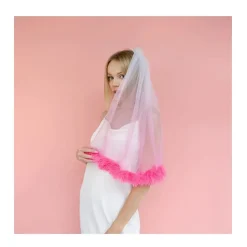 VOILE À FRANGES TULLE OMBRÉE 69CM ROSE
