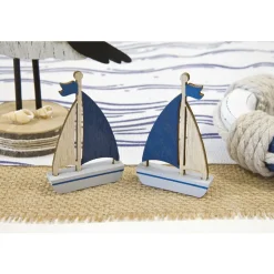 2 VOILIERS BOIS 6.5CM BLEU