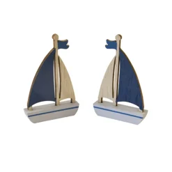 2 VOILIERS BOIS 6.5CM BLEU